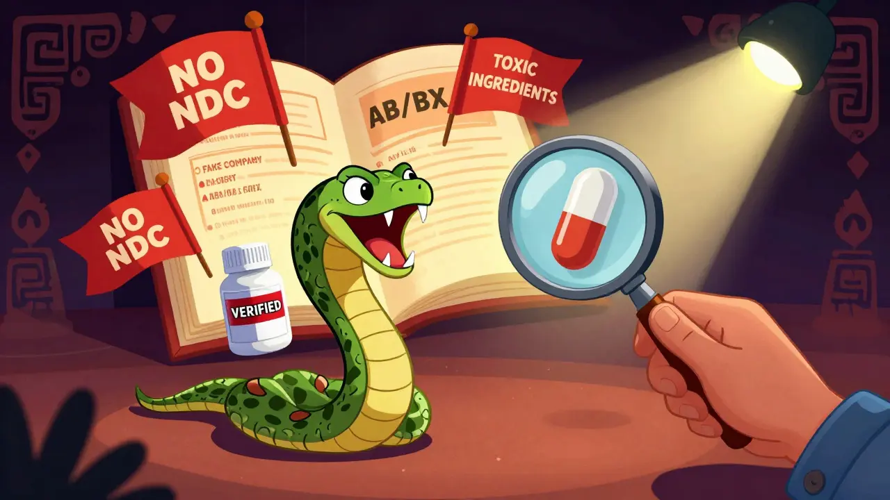 A heroic verified pill battles a snake-like counterfeit pill, with red flags and an open Orange Book in the background.