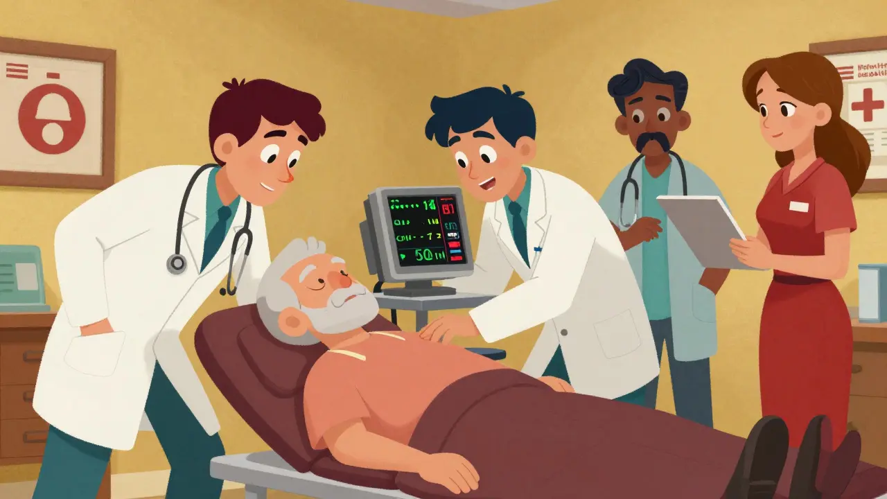 Medical team responding to emergency alert for senior patient