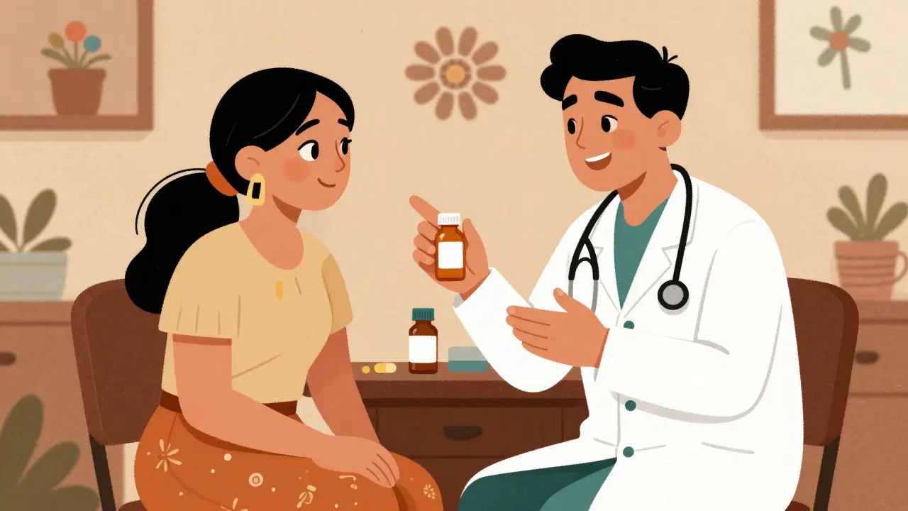 A doctor explaining the benefits of a reformulated medication to a patient.